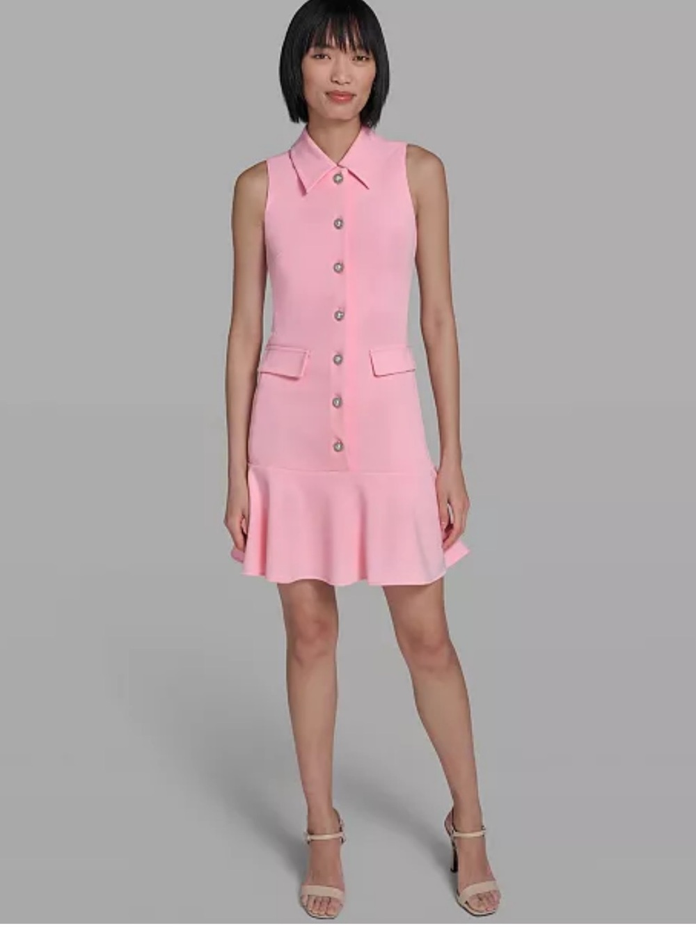 Karl Lagerfeld Pink Sleeveless Midi Dress with Button Front